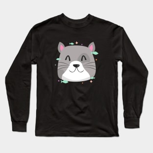 Cute Cat Cartoon Animals Character Design Long Sleeve T-Shirt